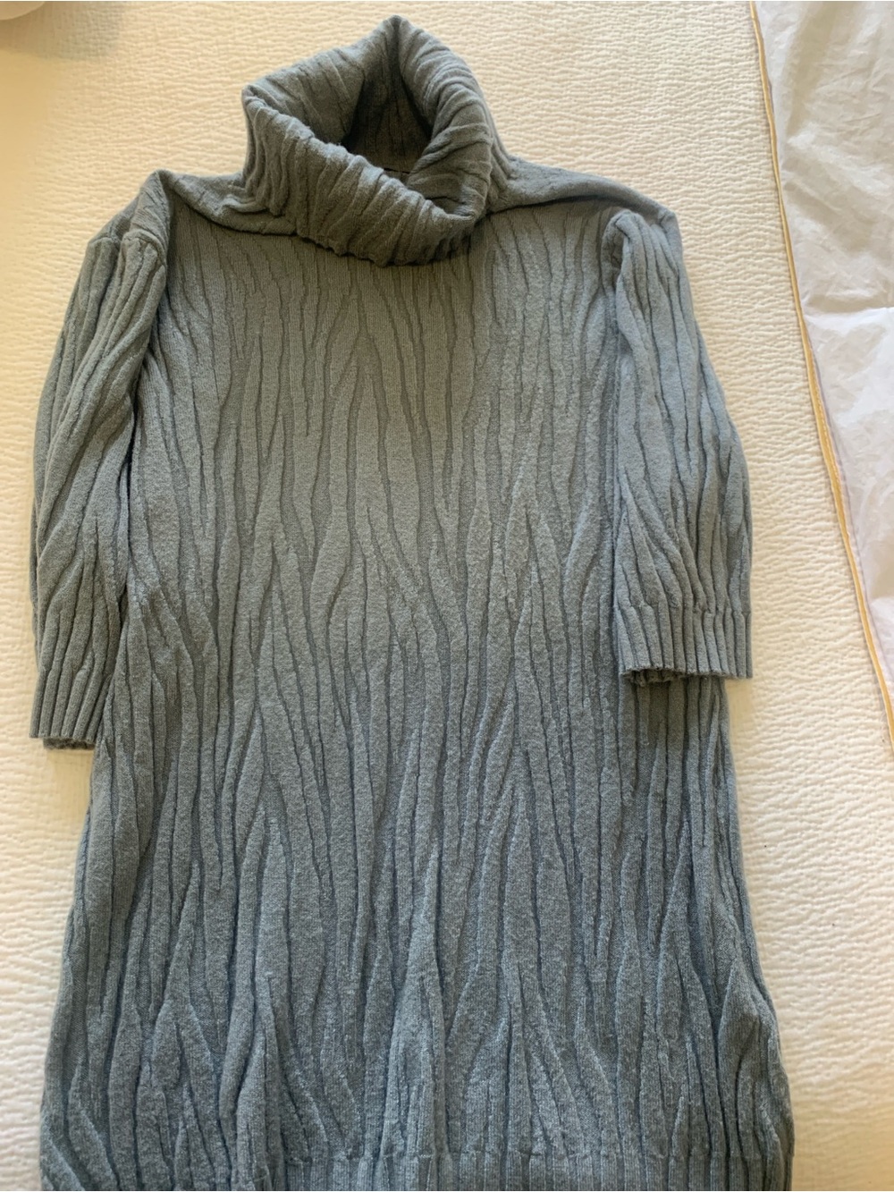 Cozy Cable-Textured Gray Turtleneck Sweater Dress